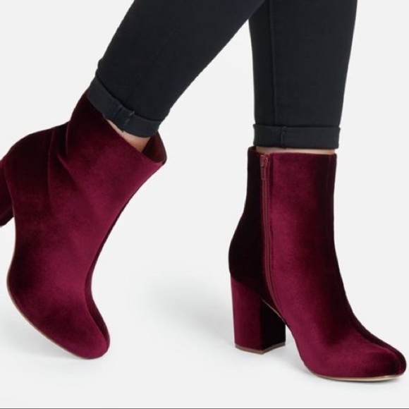 JustFab Shoes - ⬇️ $42 JustFab Burgundy Velvet Mid-Rise Booties